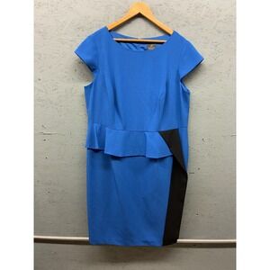 Adrianna Papell Sheath Dress Women's 20W Blue Black Cap Sleeve Peplum Stretch‎